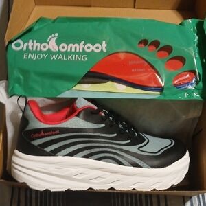 OrthoComfoot Women's Black and Red Athletic Shoes